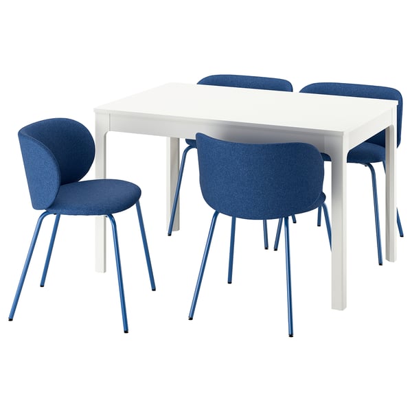 EKEDALEN / KRYLBO Juego de comedor con 4 sillas, blanco/Tonerud azul, 120/180 cm