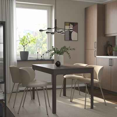 EKEDALEN / KRYLBO Juego de comedor con 4 sillas, café oscuro/Tonerud beige oscuro, 120/180 cm