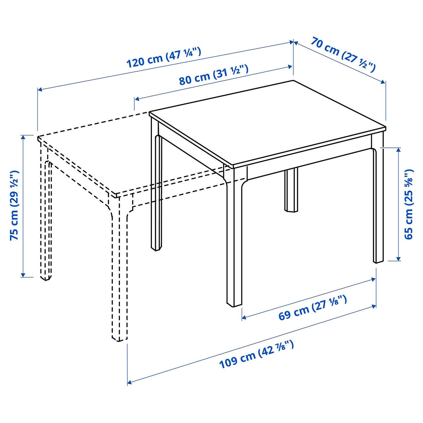 EKEDALEN Mesa extensible, blanco, 80/120x70 cm - IKEA Chile
