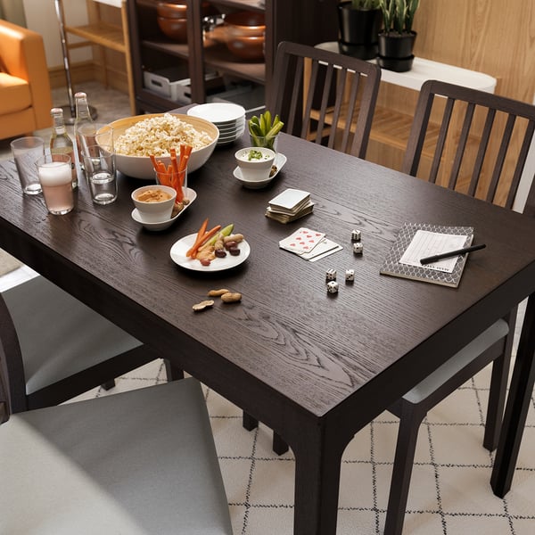 EKEDALEN Mesa extensible, café oscuro, 120/180x80 cm