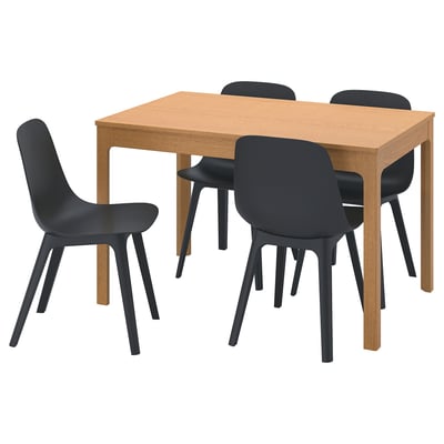EKEDALEN / ODGER Juego de comedor con 4 sillas, roble/gris oscuro, 120/180 cm