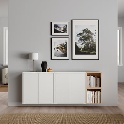 EKET Combinación mueble de almacenaje, blanco/efecto roble tinte blanco, 175x35x70 cm