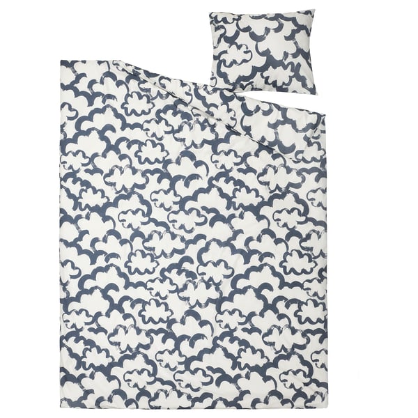EKPURPURMAL Funda plumón con funda almohada, blanco azul/nube, 150x200/50x60 cm
