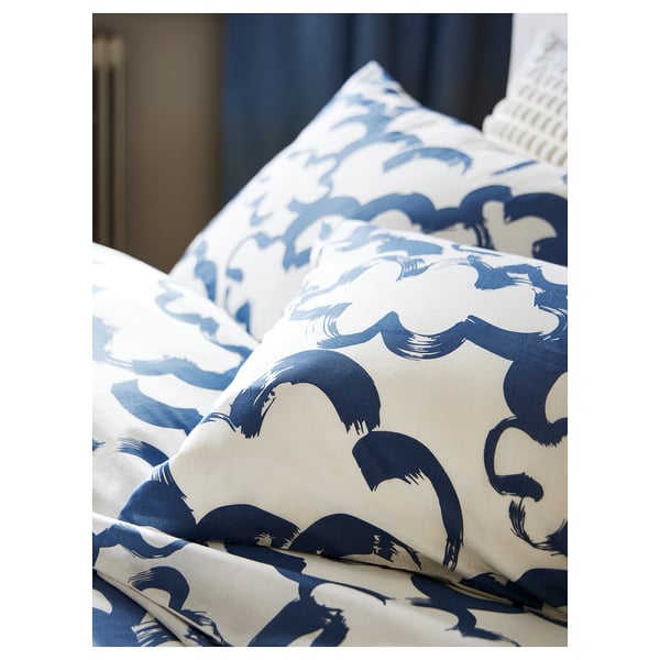 EKPURPURMAL Funda plumón con funda almohada, blanco azul/nube, 150x200/50x60 cm