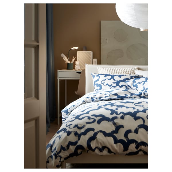 EKPURPURMAL Funda plumón con funda almohada, blanco azul/nube, 150x200/50x60 cm