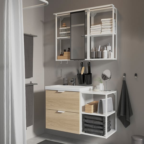 ENHET Baño, blanco/efecto roble, 102x43x65 cm