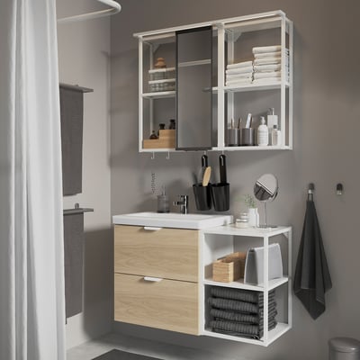 ENHET Baño, blanco/efecto roble, 102x43x65 cm