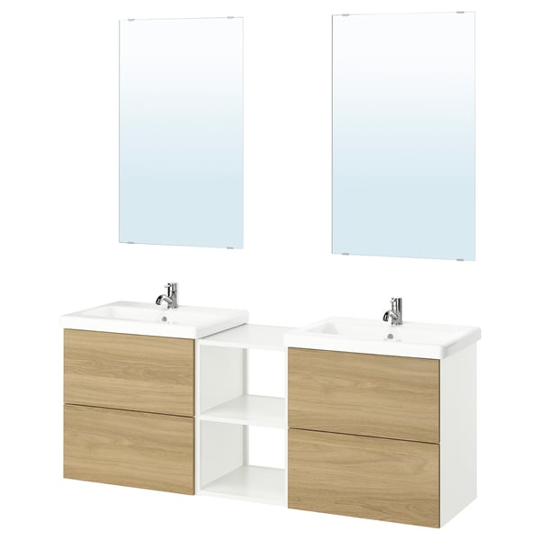 ENHET Baño, blanco/efecto roble, 164x43x65 cm