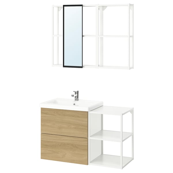 ENHET Baño, blanco/efecto roble, 102x43x65 cm