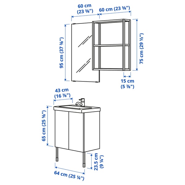 ENHET Baño, blanco/efecto roble, 64x43x87 cm