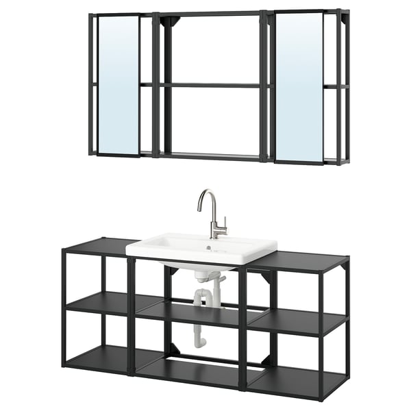 ENHET Baño, gris oscuro, 140x43x65 cm