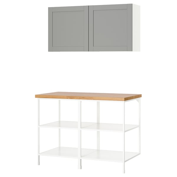 ENHET Mueble de almacenamiento, blanco/gris estructura, 123x63.5x207 cm