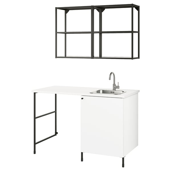 ENHET Mueble de almacenamiento, gris oscuro/blanco, 139x63.5x87.5 cm