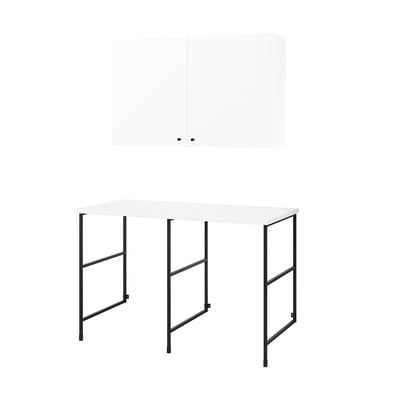 ENHET Mueble de almacenamiento, gris oscuro/blanco, 139x63.5x90.5 cm