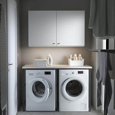 ENHET Mueble de almacenamiento, gris oscuro/blanco, 139x63.5x90.5 cm