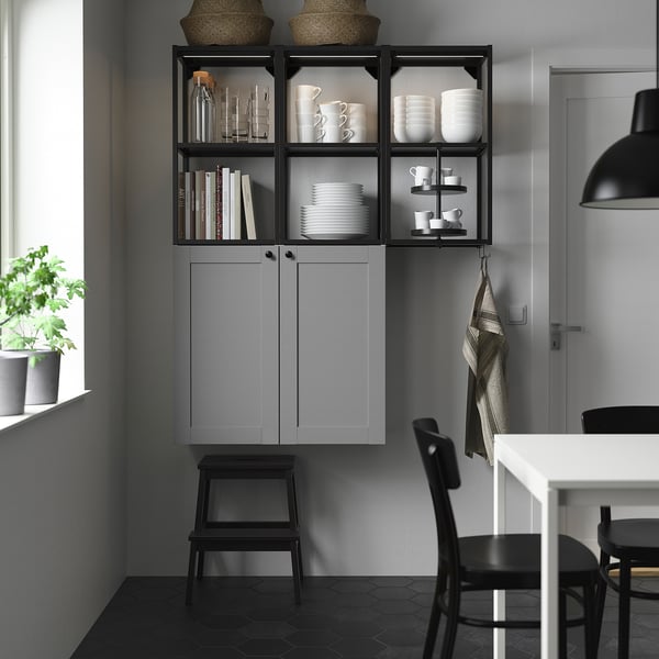 ENHET Mueble de almacenamiento, gris oscuro/gris estructura, 120x32x150 cm