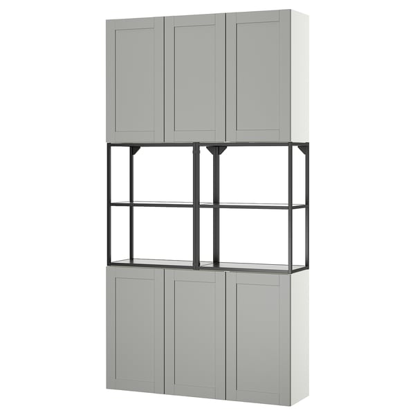 ENHET Mueble de almacenamiento, gris oscuro/gris estructura, 120x32x225 cm