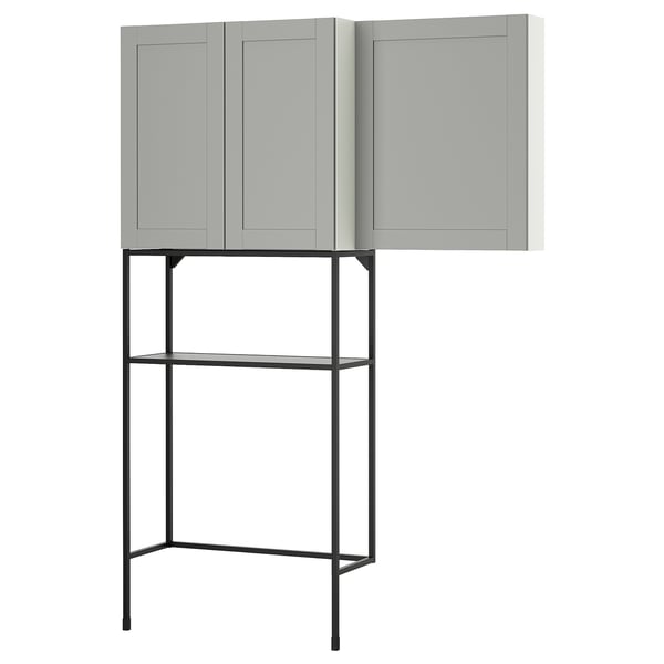 ENHET Mueble de almacenamiento, gris oscuro/gris, 140x32x204 cm