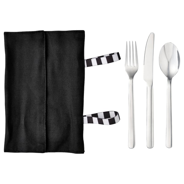 FINSKUREN Cubiertos para viaje con estuche, acero inoxidable/negro