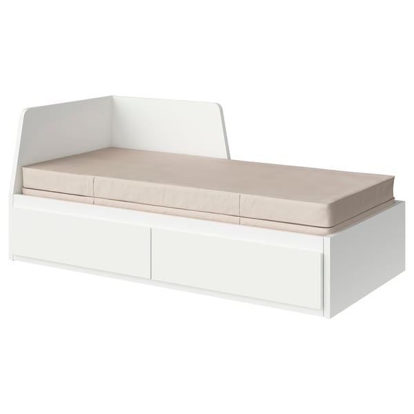 FLEKKE Daybed con 2 cajones y 2 colchones, blanco/Vannareid firme, 80x200 cm