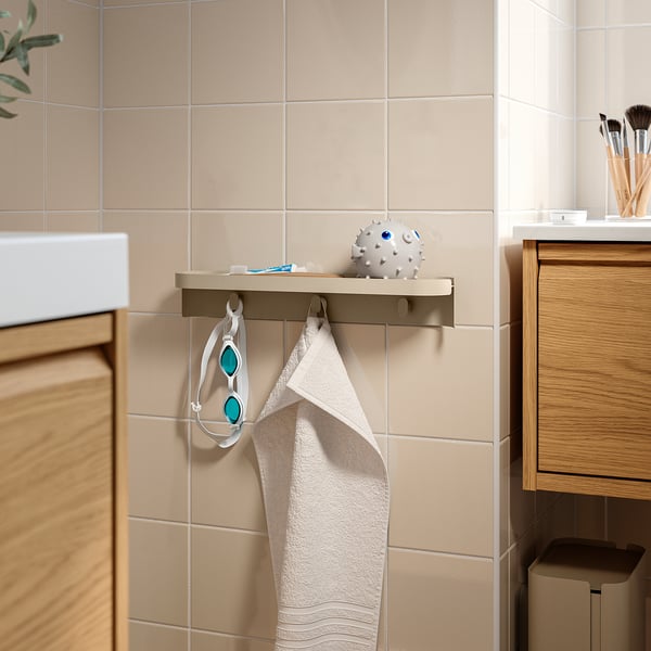 FLORSJÖN Estante de pared con 3 ganchos, beige, 40x7 cm