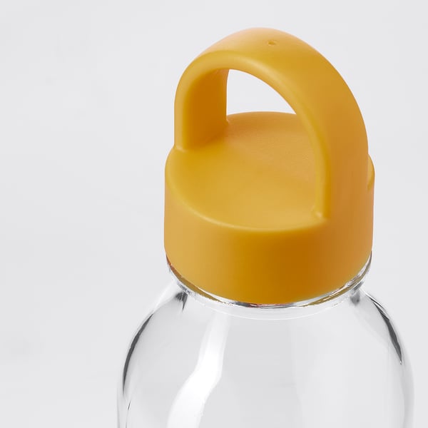 FORMSKÖN Botella de agua, vidrio incoloro/amarillo, 0.5 l