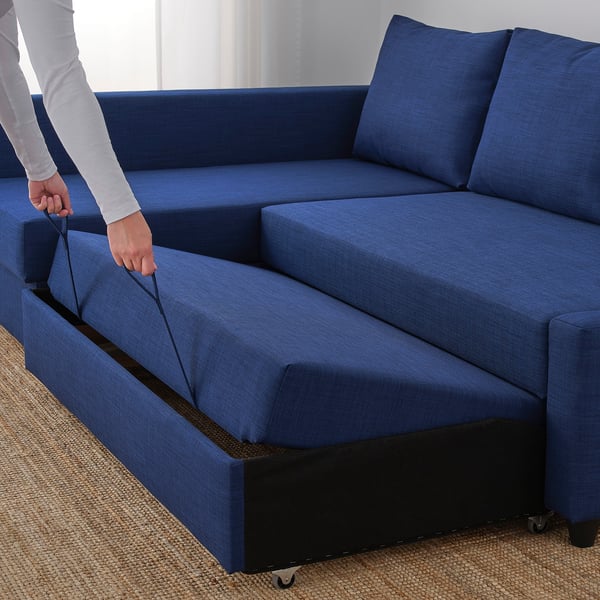 FRIHETEN Sofá cama esquinero con almacenaje, Skiftebo azul