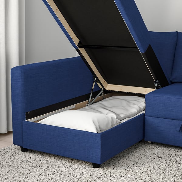 FRIHETEN Sofá cama esquinero con almacenaje, Skiftebo azul