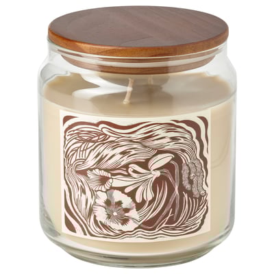 GLANSLIND Vela aromática en vaso con tapa, Vanilla ahumada/beige, 70 hr