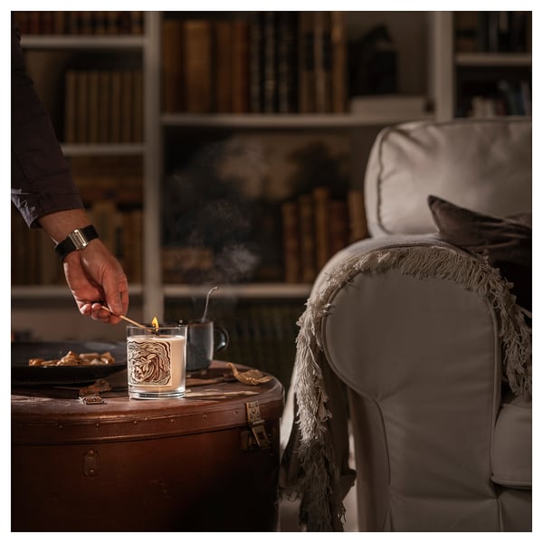 GLANSLIND Vela aromática en vaso, Vanilla ahumada/beige, 45 hr