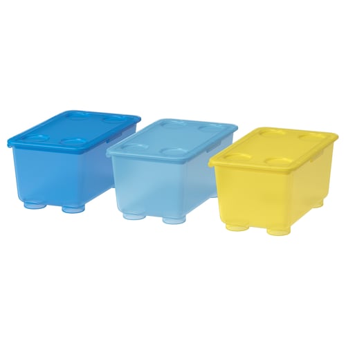 GLIS Caja con tapa, amarillo/azul, 17x10 cm