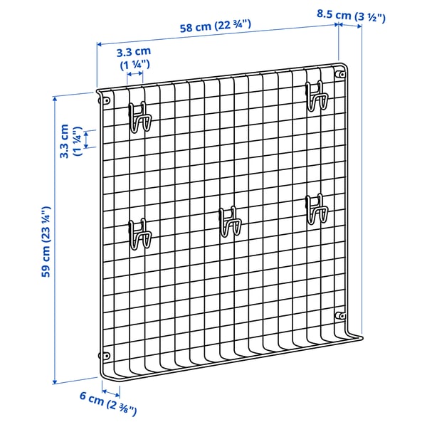 GREJIG Rejilla organizadora de pared, gris, 58x59 cm
