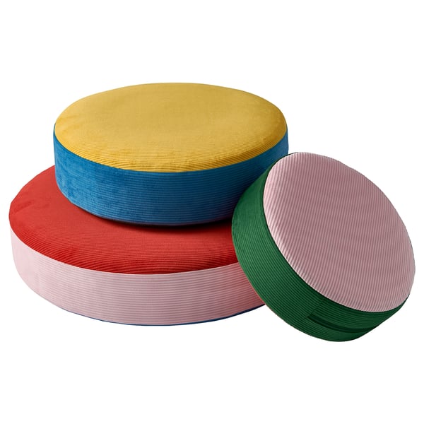 GREJSIMOJS Cojín de suelo, juego de 3, apilable/multicolor