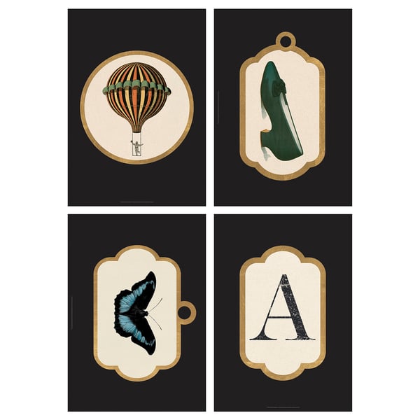 GRÖNBY Cuadros, set de 4, ephemera vintage