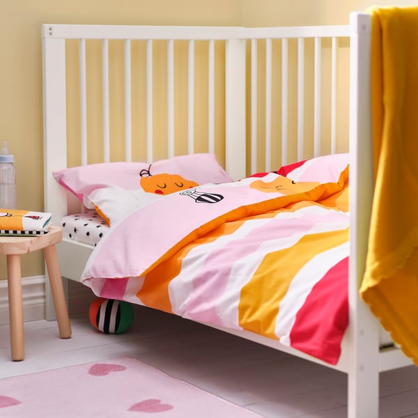 GRÖNFINK Funda plumón y funda almohada cuna, multicolor/rayas, 110x125/35x55 cm