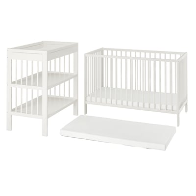 GULLIVER Set cuna con colchon y mudador, blanco