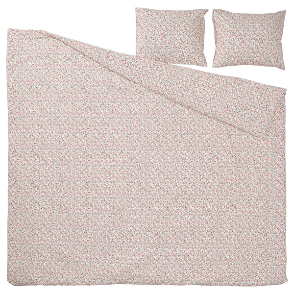 GULLNATTLJUS Funda plumón con 2 fundas almohada, blanco/flores, 240x220/50x60 cm