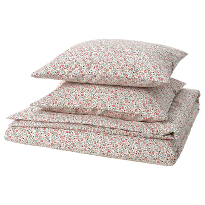 GULLNATTLJUS Funda plumón con 2 fundas almohada, blanco/flores, 240x220/50x60 cm