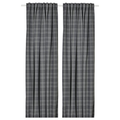 HÄGGVECKMAL Cortina oscurecedora, 1 par, gris osc/con cinta de fruncir, 145x250 cm