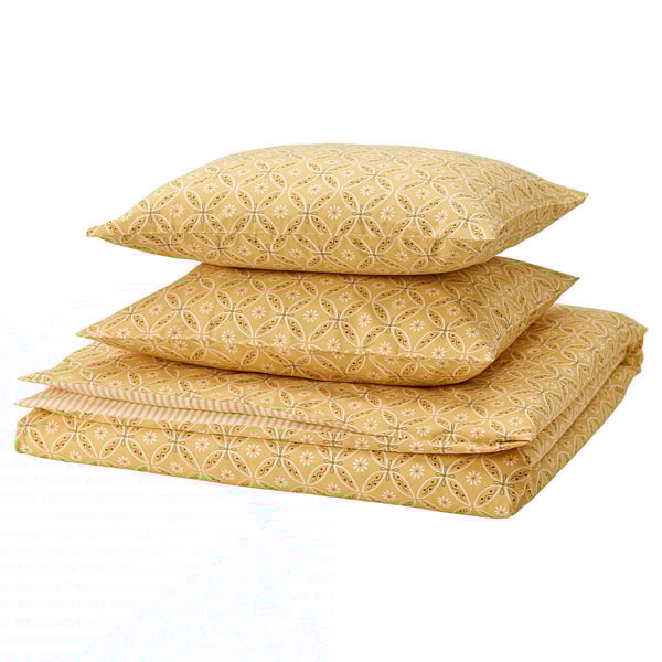 HAMNSENAP Funda plumón con 2 fundas almohada, amarillo/multicolor, 240x220/50x60 cm