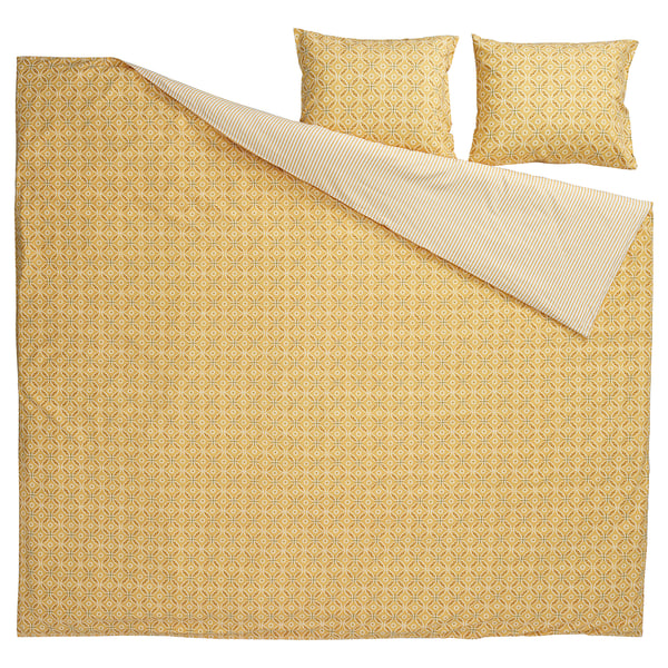 HAMNSENAP Funda plumón con 2 fundas almohada, amarillo/multicolor, 240x220/50x60 cm