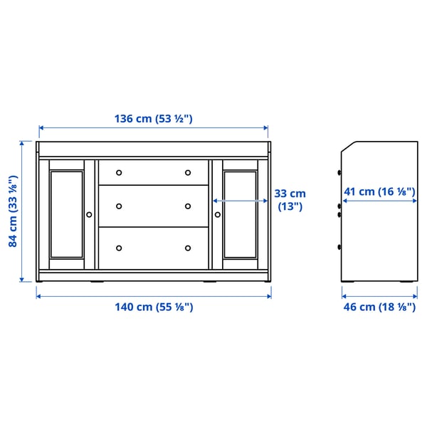 HAUGA Buffet, gris, 140x84 cm