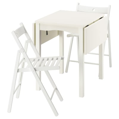 HAUGA / FRÖSVI Mesa con 2 sillas plegables, blanco/blanco, 55/82/109x74 cm