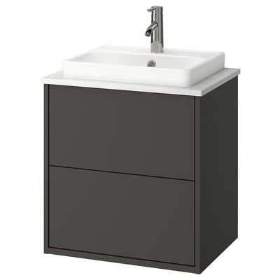 HAVBÄCK / ORRSJÖN Mueble con cajones lavamanos/grifo, Gris oscuro/blanco efecto mármol, 62x49x71 cm