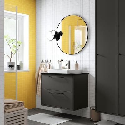 HAVBÄCK / ORRSJÖN Mueble con cajones lavamanos/grifo, Gris oscuro/negro efecto mármol, 82x49x71 cm