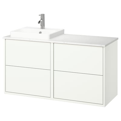 HAVBÄCK / ORRSJÖN Mueble/lavamanos/grifo, blanco/blanco efecto mármol, 122x49x71 cm