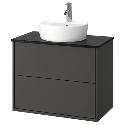 HAVBÄCK / TÖRNVIKEN Mueble con cajones lavamanos/grifo, gris osc/negro efecto mármol, 82x49x79 cm