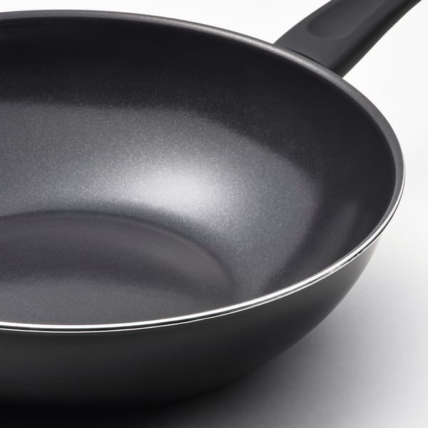 HEMLAGAD Wok con tapa, revestimiento antiadherente negro, 28 cm