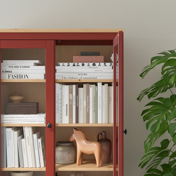 HEMNES Vitrina con 3 cajones, rojo/café, 90x197 cm