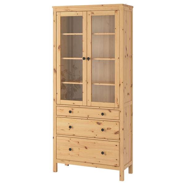 HEMNES Vitrina con 3 cajones, sepia, 90x197 cm